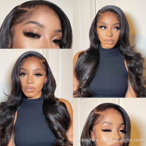 Good Quality Brazilian Hair Lace Closure Wig 4*4, Cuticle Aligned Remy Hair Natural Color Body Wave Lace Front Wig Wholesale